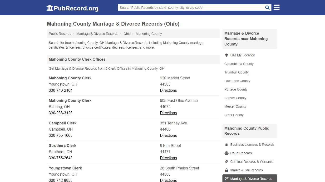 Mahoning County Marriage & Divorce Records (Ohio)