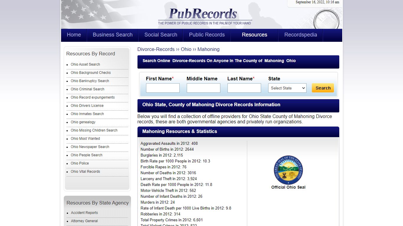 Mahoning County, Ohio Divorce Records