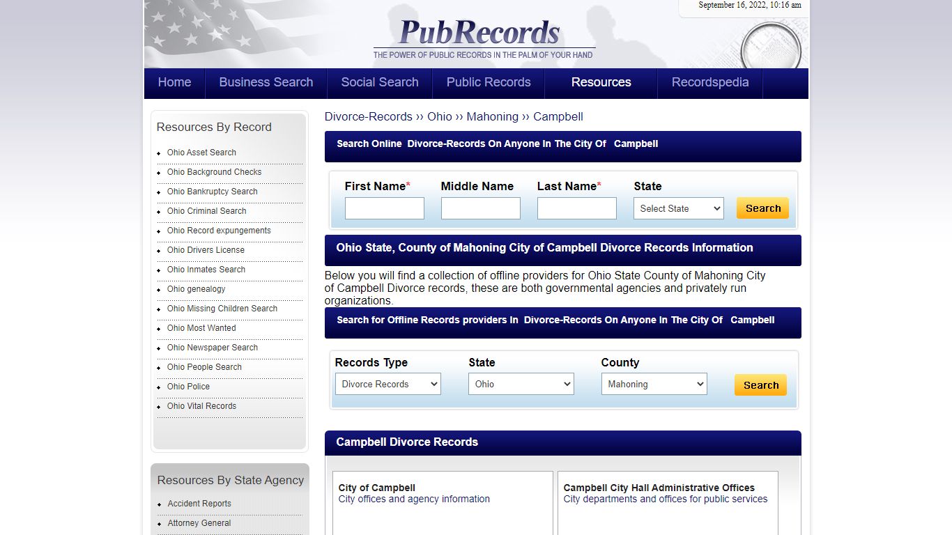 Campbell, Mahoning County, Ohio Divorce Records